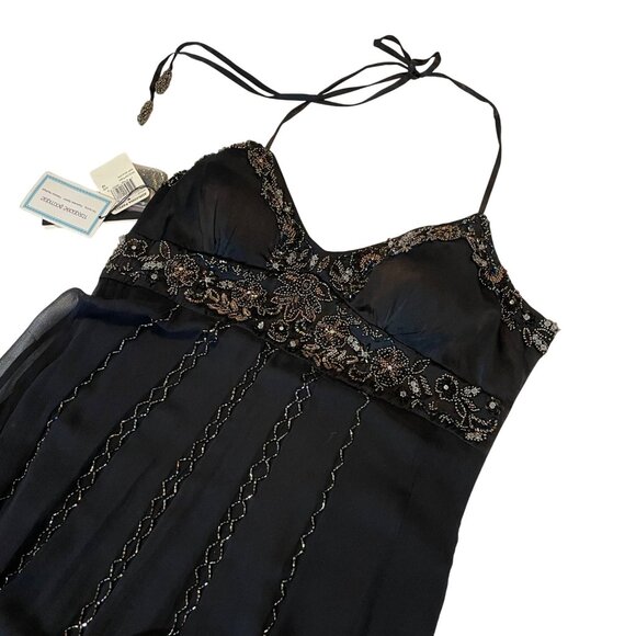 Adrianna Papell Black Beaded Halter Dress Size 12 Tags attached - Picture 2 of 15